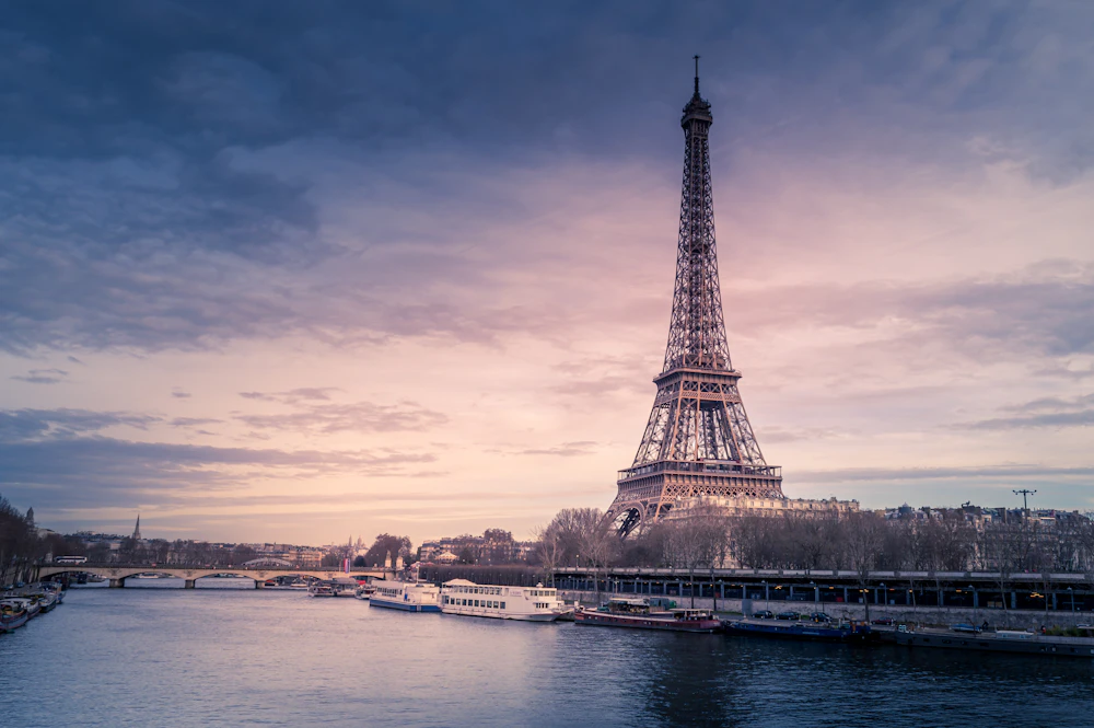 The Eiffel Tower above the rooftops of Paris